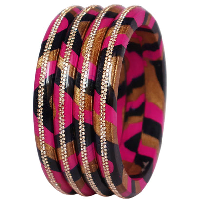 Lac Bangles Set Lahariya Design with Rhinestones Work