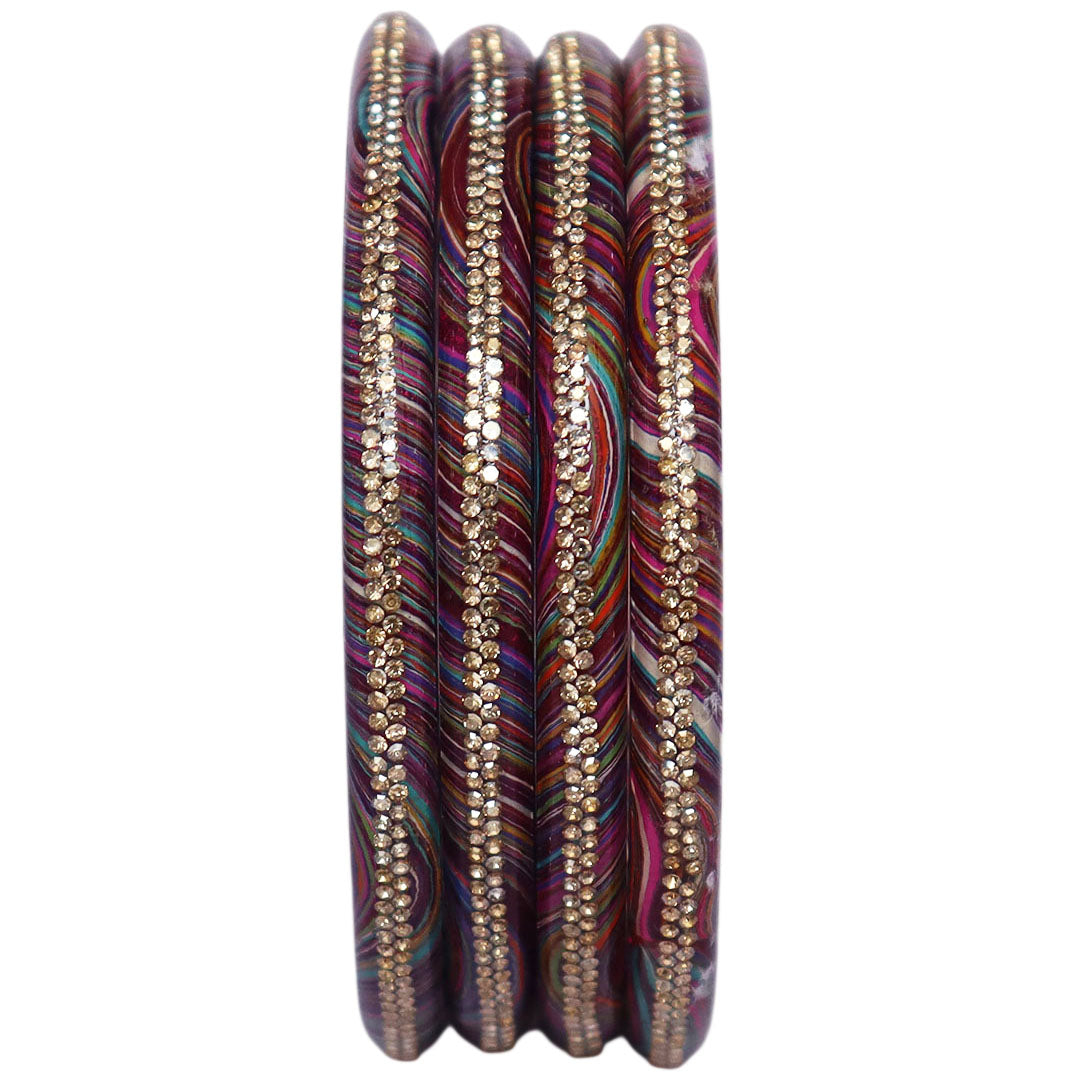 Rajasthani Lahariya Lac Bangles Set with Rhinestone Work by TAJ BRIDAL STORE