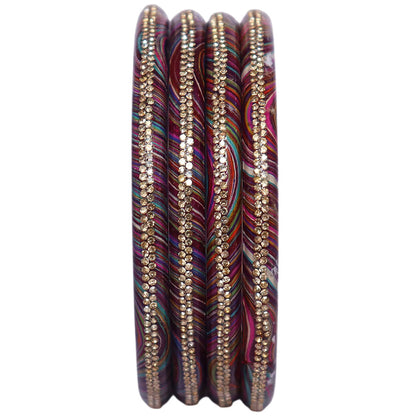 Rajasthani Lahariya Lac Bangles Set with Rhinestone Work by TAJ BRIDAL STORE