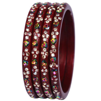 Rajasthani Handmade Lac Bangles with Multicolour Heart-Shaped Stones and Rhinestone Work by TAJ BRIDAL STORE