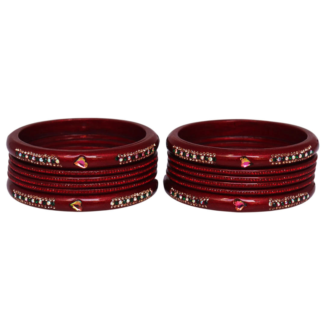 Jaipuri Lac Short Bangles with Heart Shape Kundan & Rhinestones