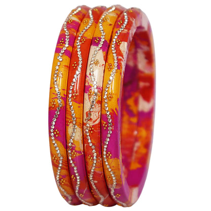 Handcrafted Rajasthani Pure Lac Bangles for Women Premium Glossy Ethnic Bangles with Rhinestone Wave Pattern