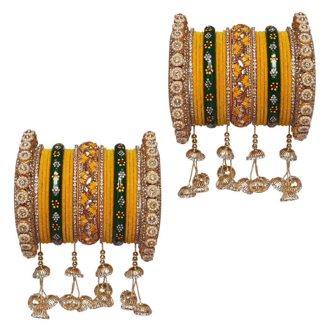 Premium Raksha Bandhan Special Bangles Set in Yellow-Green Combination