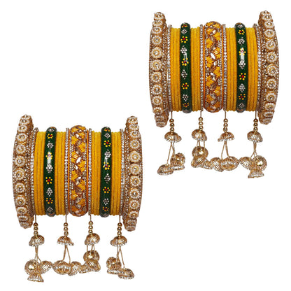 Premium Raksha Bandhan Special Bangles Set in Yellow-Green Combination