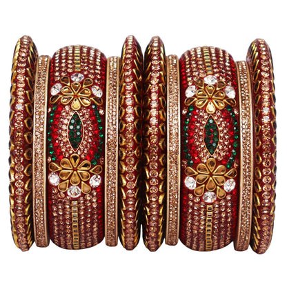 Luxurious Diwali Special Lac Bangles Set in Kundan-Stones Design