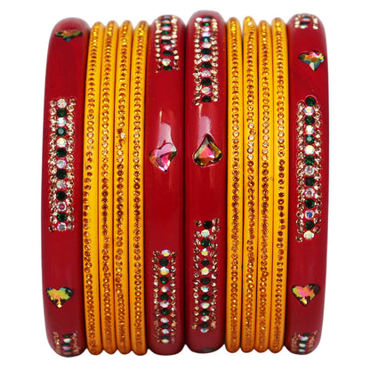 Jaipuri Lac Short Bangles with Heart Shape Kundan & Rhinestones