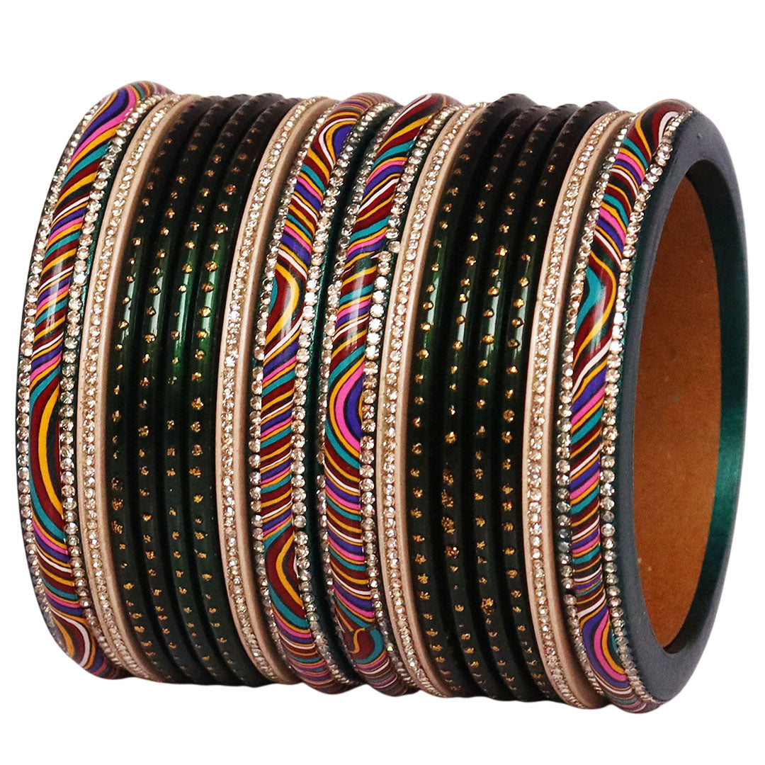 Stylish Rajasthani Lac Short Bangles Set with Lahariya & Boond Design