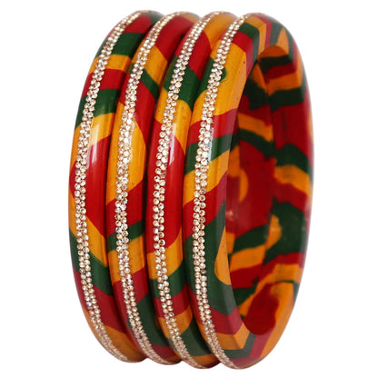 Lac Bangles Set Lahariya Design with Rhinestones Work