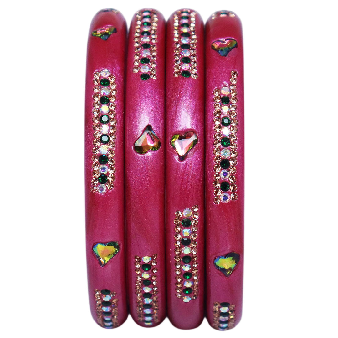 Rajasthani Lac Bangles with Heart Shape Kundan & Rhinestones