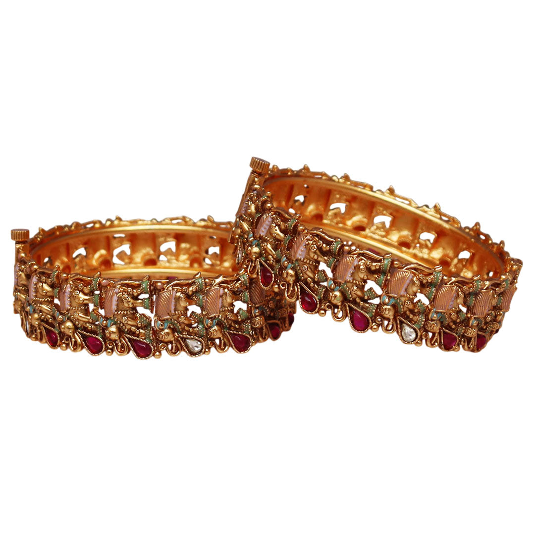 Traditional Gold Plated Bracelet with Elephant Artwork