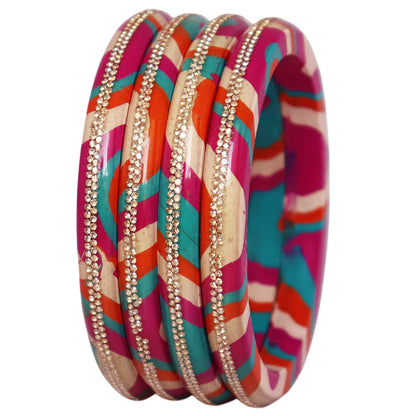 Lac Bangles Set Lahariya Design with Rhinestones Work