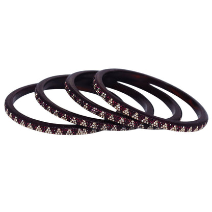 Traditional Lac bangle set of four with sparkling rhinestone embellishment