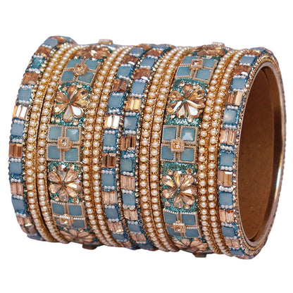Designer Metal Short Bangles for Wedding with Kundan & Pearl Work