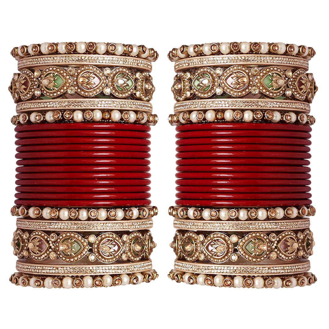 Lac Punjabi Chura Set with Designer Artificial Stone Kada