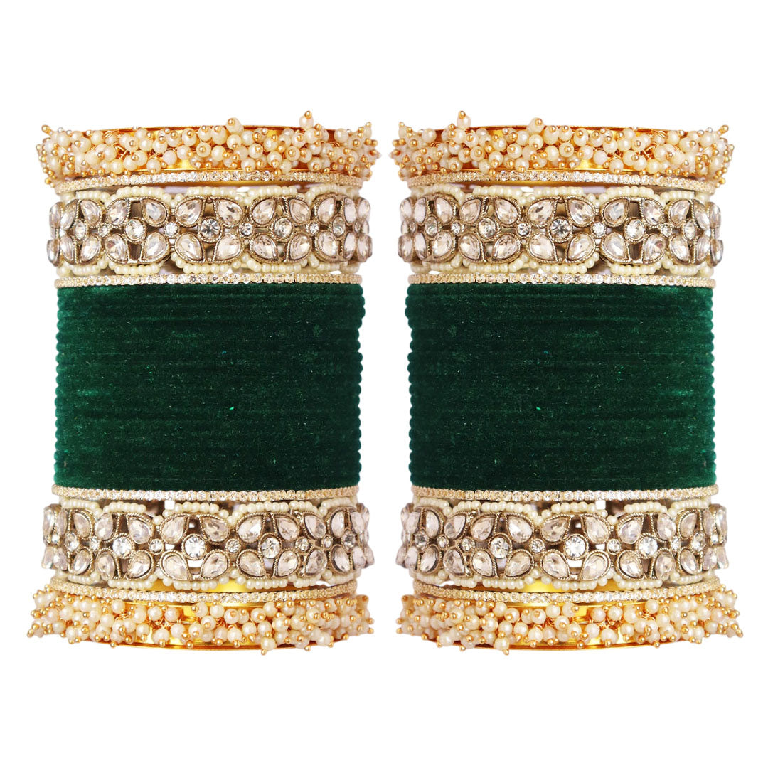 Premium Bridal Metal Bangles – Kundan Stone & Pearl Embellished