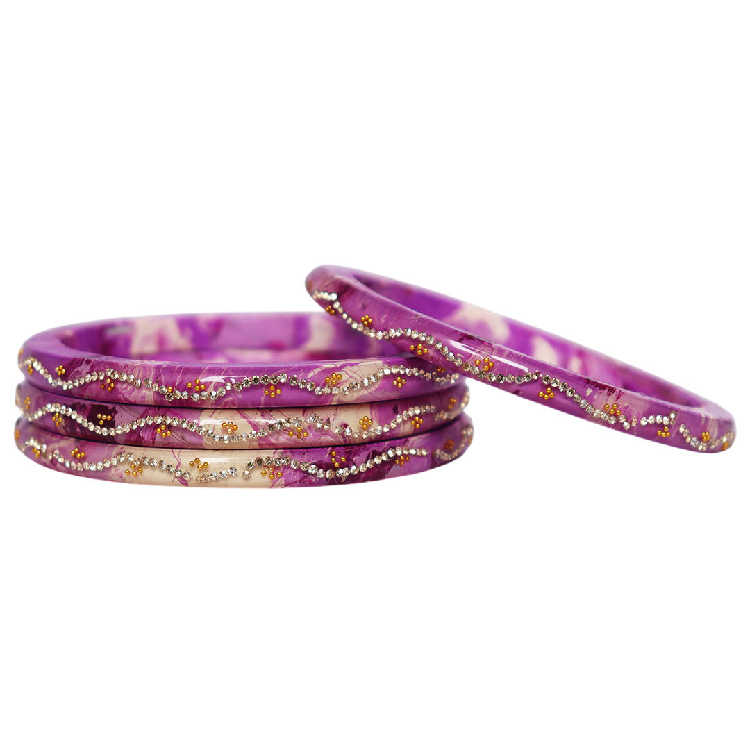 Handmade Rajasthani Pure Lac Bangles for Women Featuring Rhinestone Wave Pattern and Premium Glossy Finish Set of 4