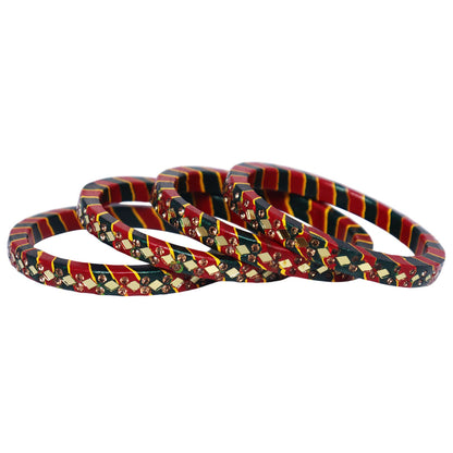 Traditional Rajasthani Leheriya Lac Bangles for Women | Handmade Mirror Work & Rhinestone Bangles by TAJ BRIDAL STORE