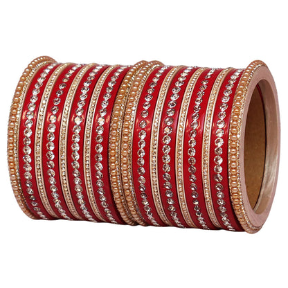 Rajasthani Lac Bangles Set with Rhinestone & Synthetic Beads Work