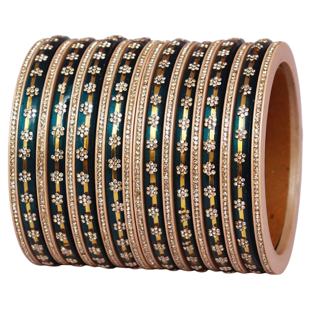 Bridal Rajasthani Lac Bangles Set with Floral Stone Work
