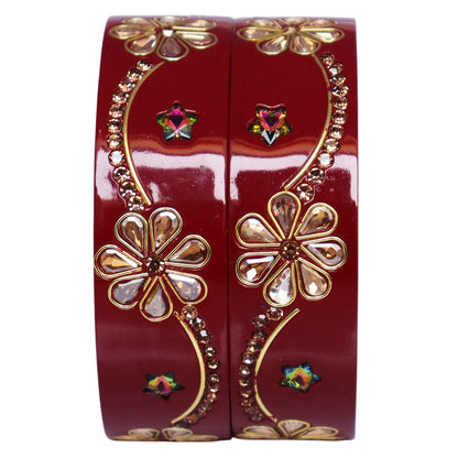 Jaipuri Lac Bangles Kundan Rhinestone Flower Designer Kada