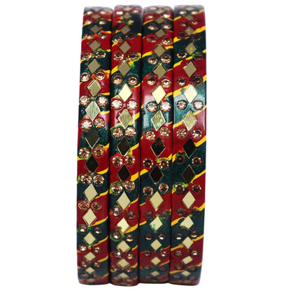 Traditional Rajasthani Leheriya Lac Bangles for Women | Handmade Mirror Work & Rhinestone Bangles by TAJ BRIDAL STORE