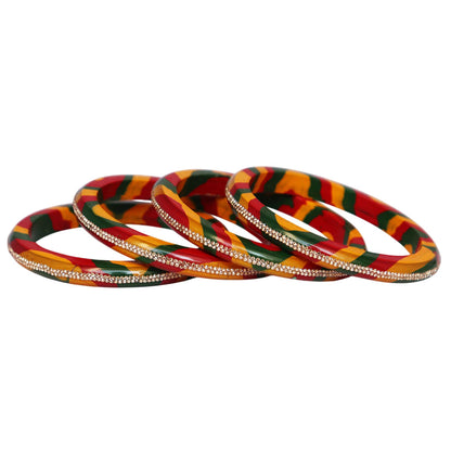 Lac Bangles Set Lahariya Design with Rhinestones Work
