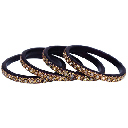 Premium handcrafted lac bangles for women with square Kundan design and sparkling rhinestones, elegant Rajasthani bridal bangles set