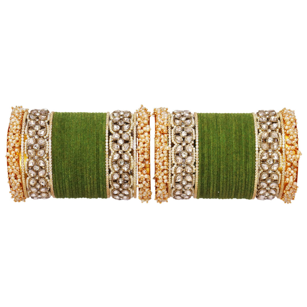 Premium Bridal Metal Bangles – Kundan Stone & Pearl Embellished