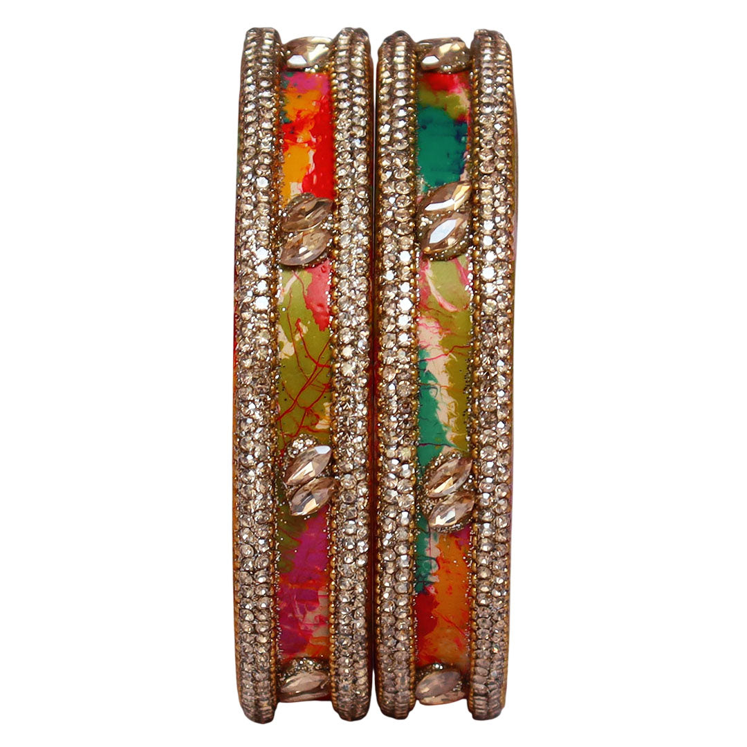 Jaipuri Multicolor Lac Kada Bangles Pair With Stone Work