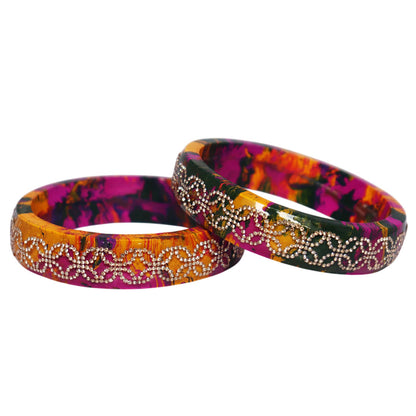 Premium Lac Bangles for Women | Multicolor Marble Finish Rhinestone Traditional Rajasthani Bangles By TAJ BRIDAL STORE