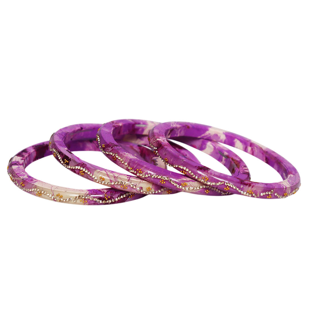Handmade Rajasthani Pure Lac Bangles for Women Featuring Rhinestone Wave Pattern and Premium Glossy Finish Set of 4