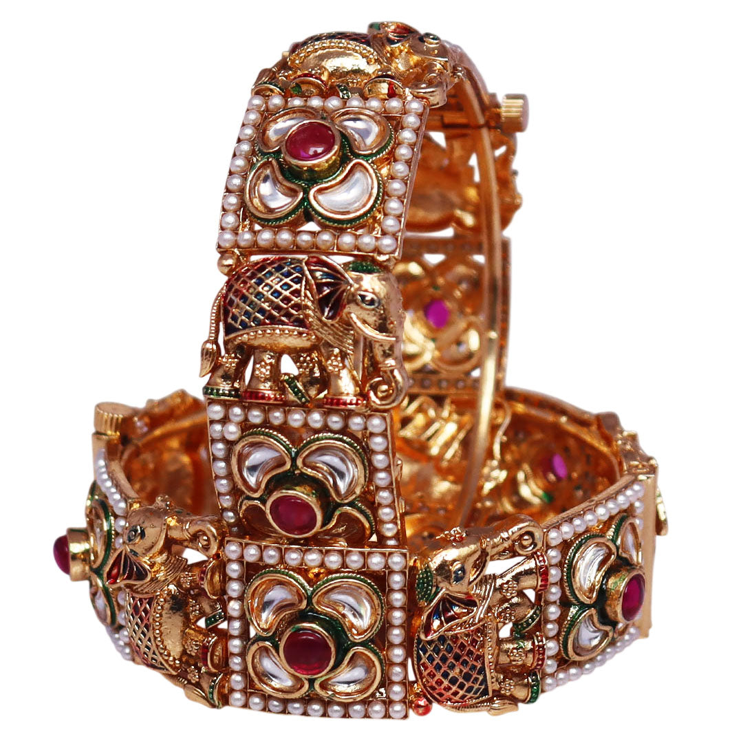 Gold Plated Bracelets Rajwadi Style Elephant Motif Kada