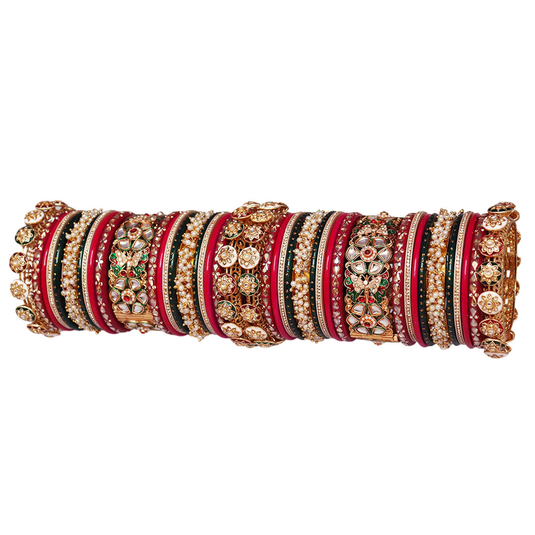Rajwadi Wedding Chura Set With Luxury Butterfly Kundan Bangles