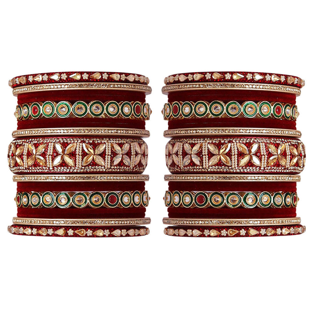Rajasthani Wedding Chura with Kundan Beads & Velvet Bangles