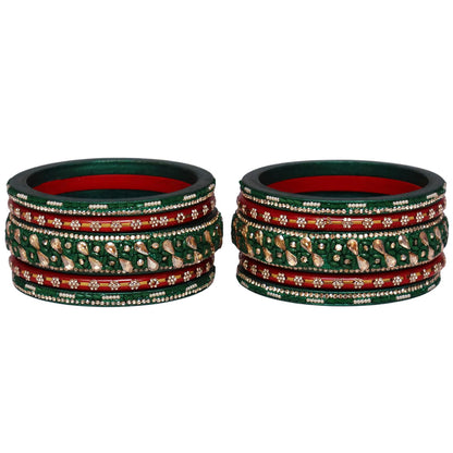 Fancy Jaipuri Lac Short Bangles Set with Kundan & Beads Design