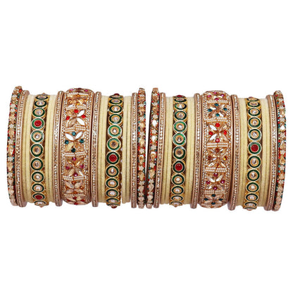 Rajasthani Wedding Chura with Kundan Beads & Velvet Bangles