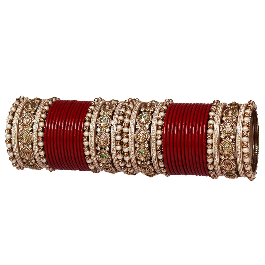 Lac Punjabi Chura Set with Designer Artificial Stone Kada