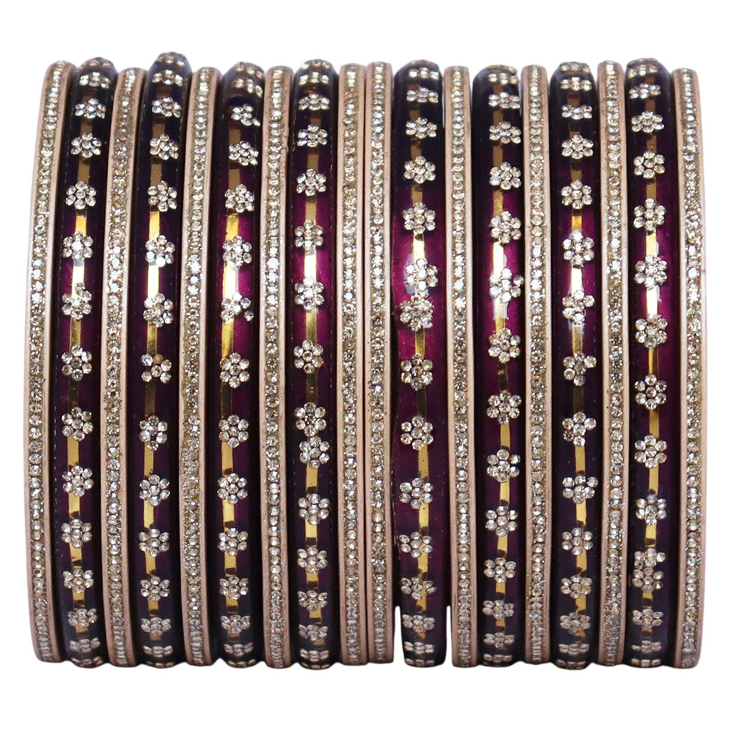 Bridal Rajasthani Lac Bangles Set with Floral Stone Work
