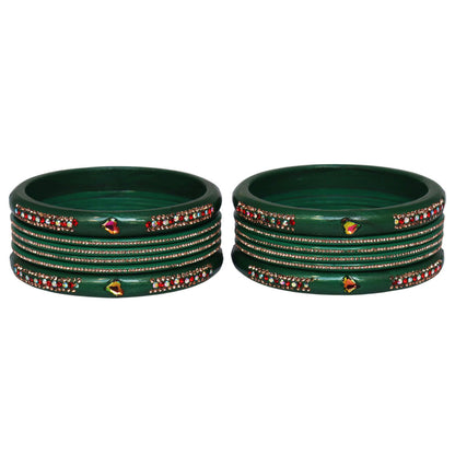 Jaipuri Lac Short Bangles with Heart Shape Kundan & Rhinestones