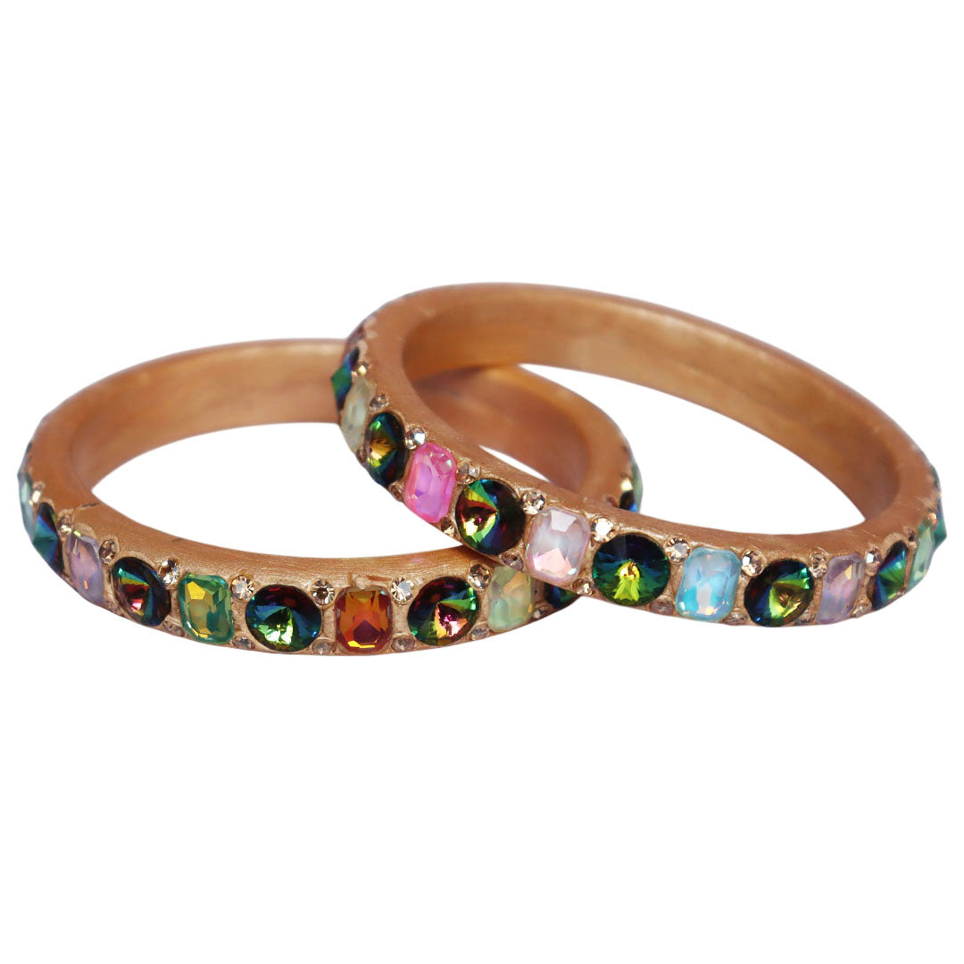 Handcrafted Traditional Rajasthani Lac Bangles for Women with Multicolor AD Stones and Antique Finish