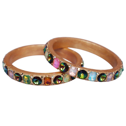 Handcrafted Traditional Rajasthani Lac Bangles for Women with Multicolor AD Stones and Antique Finish