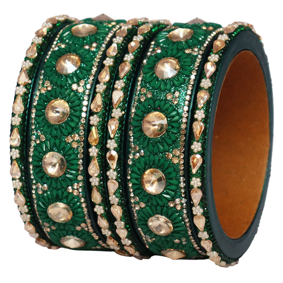 Beautiful Lac Bangles Set with Floral Stone Design for Brides