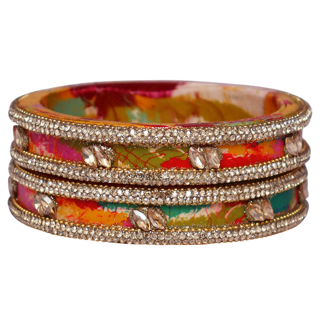 Jaipuri Multicolor Lac Kada Bangles Pair With Stone Work
