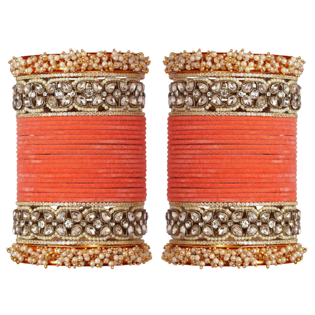 Premium Bridal Metal Bangles – Kundan Stone & Pearl Embellished