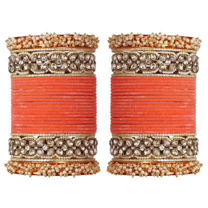Premium Bridal Metal Bangles – Kundan Stone & Pearl Embellished
