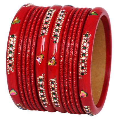 Jaipuri Lac Short Bangles with Heart Shape Kundan & Rhinestones