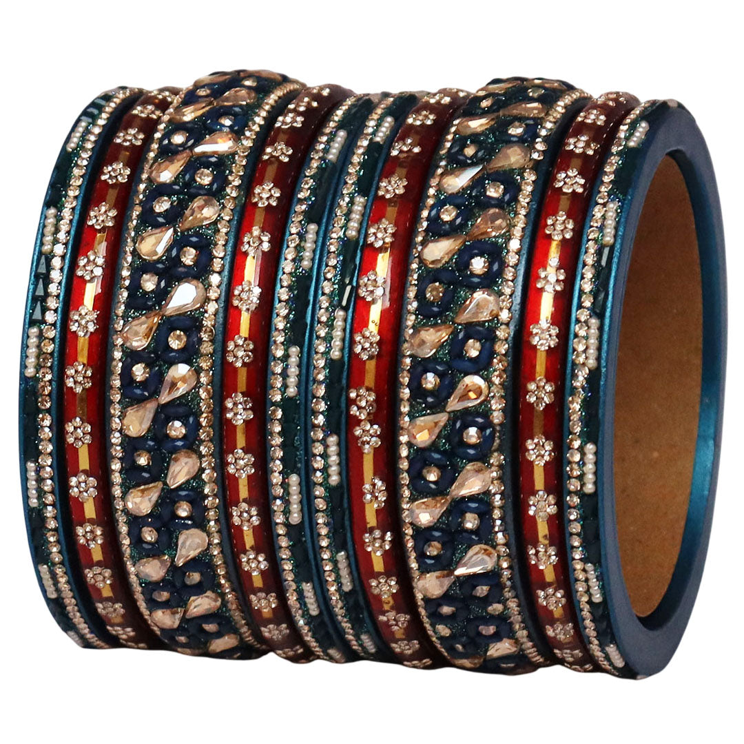 Fancy Jaipuri Lac Short Bangles Set with Kundan & Beads Design