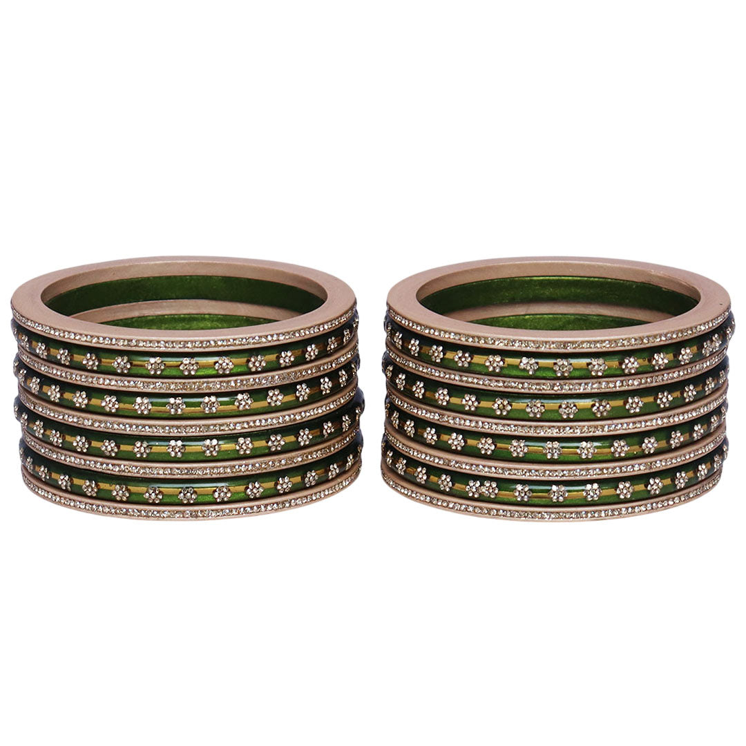 Bridal Rajasthani Lac Bangles Set with Floral Stone Work