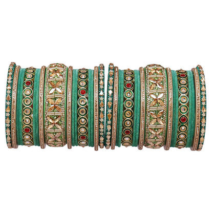 Rajasthani Wedding Chura with Kundan Beads & Velvet Bangles
