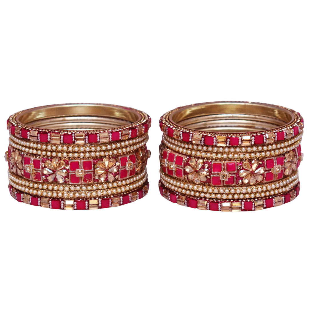 Designer Metal Short Bangles for Wedding with Kundan & Pearl Work